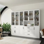 78.7Modular White Curio Bookcase Cabinet w/Glass Doors Buffet Display