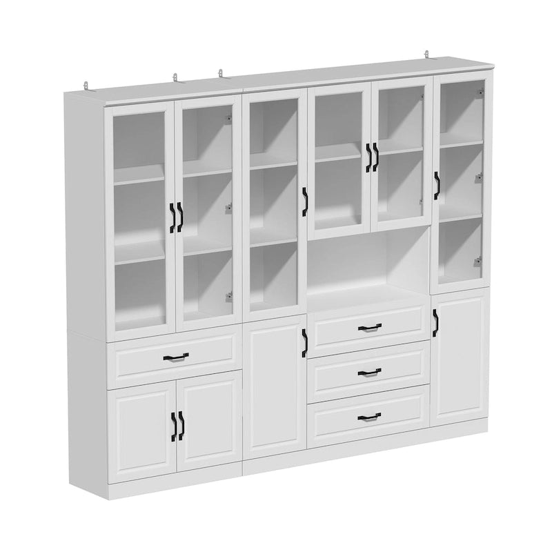 78.7Modular White Curio Bookcase Cabinet w/Glass Doors Buffet Display