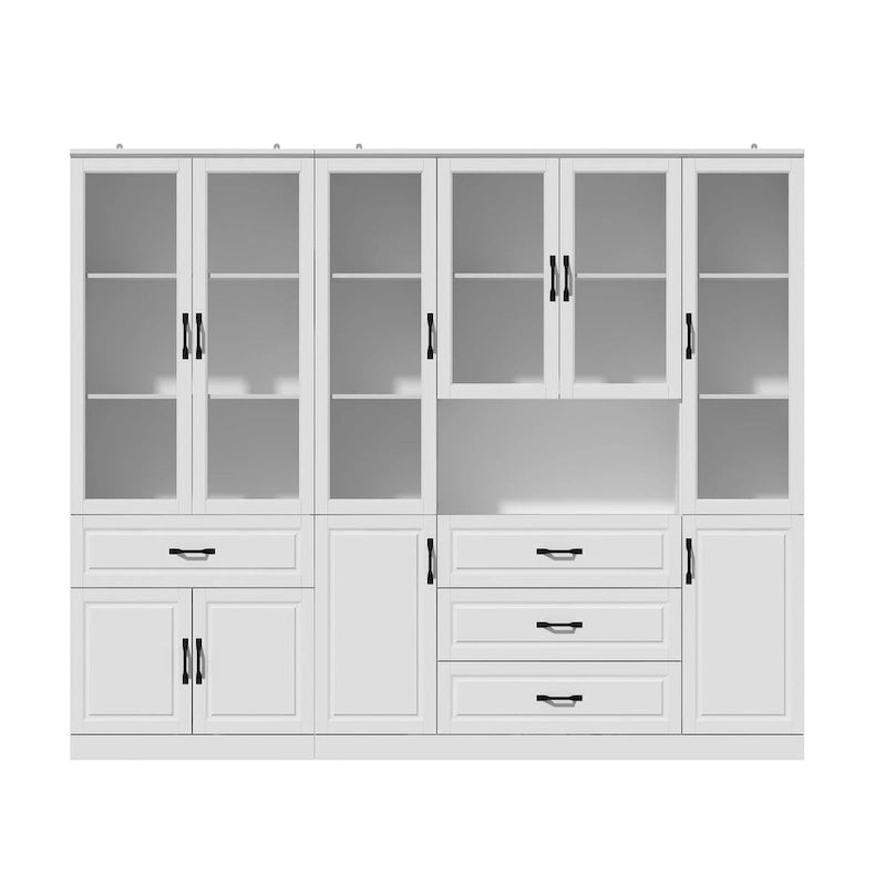 78.7Modular White Curio Bookcase Cabinet w/Glass Doors Buffet Display