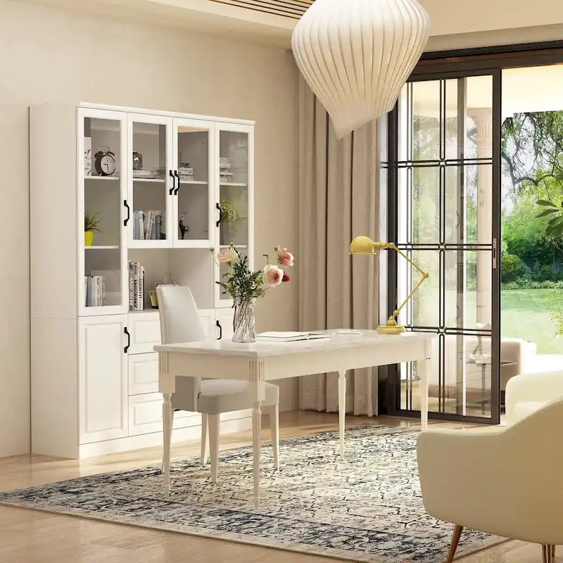 78.7Modular White Curio Bookcase Cabinet w/Glass Doors Buffet Display