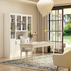 78.7Modular White Curio Bookcase Cabinet w/Glass Doors Buffet Display