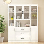 78.7Modular White Curio Bookcase Cabinet w/Glass Doors Buffet Display