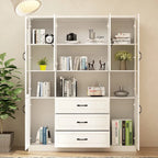 78.7Modular White Curio Bookcase Cabinet w/Glass Doors Buffet Display