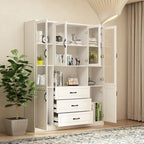 78.7Modular White Curio Bookcase Cabinet w/Glass Doors Buffet Display