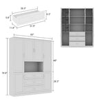 78.7Modular White Curio Bookcase Cabinet w/Glass Doors Buffet Display