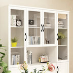 78.7Modular White Curio Bookcase Cabinet w/Glass Doors Buffet Display
