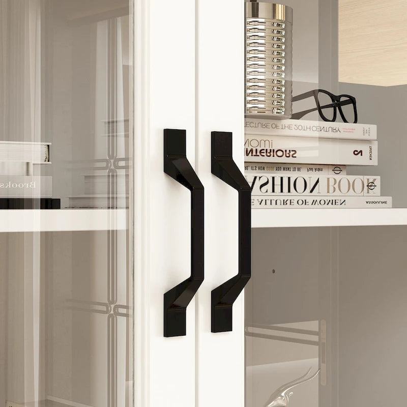 78.7Modular White Curio Bookcase Cabinet w/Glass Doors Buffet Display