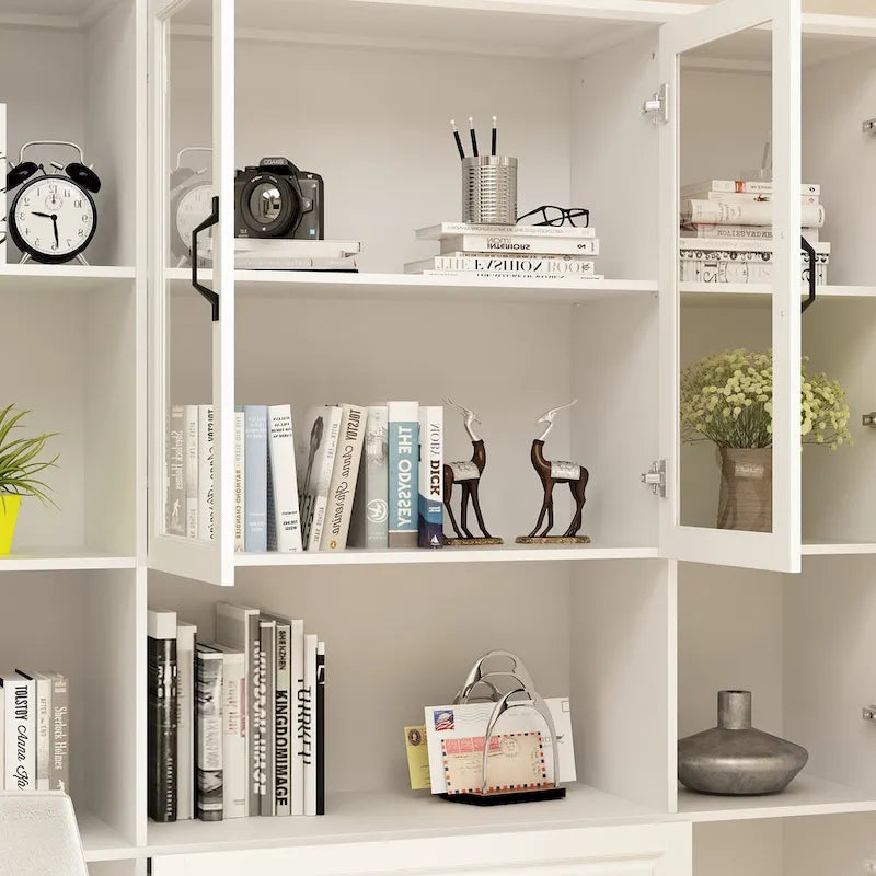 78.7Modular White Curio Bookcase Cabinet w/Glass Doors Buffet Display