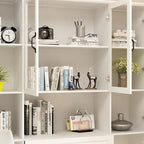 78.7Modular White Curio Bookcase Cabinet w/Glass Doors Buffet Display