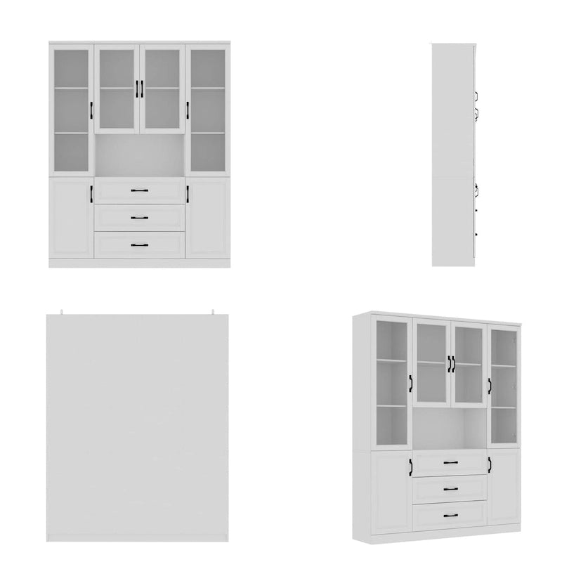 78.7Modular White Curio Bookcase Cabinet w/Glass Doors Buffet Display