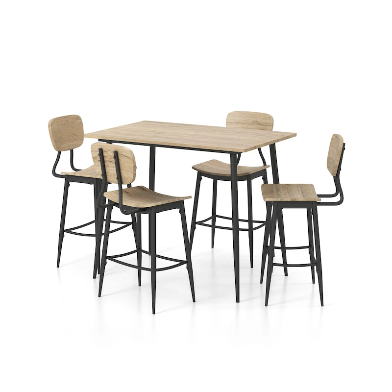 Industrial Metal 5-Piece Counter Height Dining Table Set