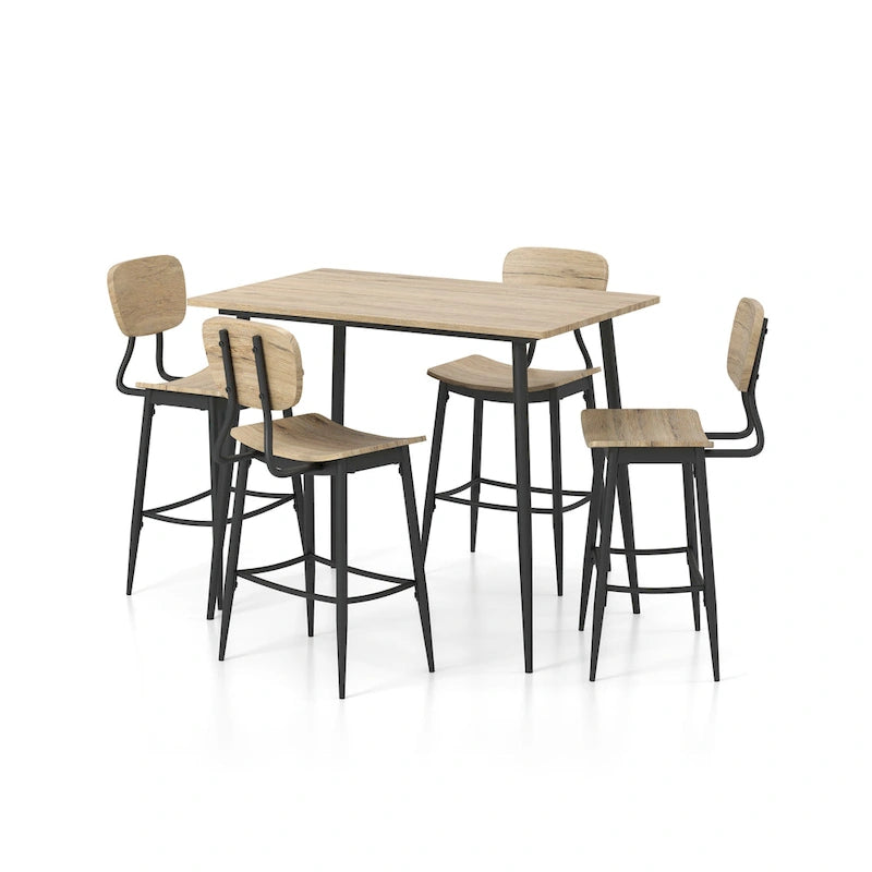 Industrial Metal 5-Piece Counter Height Dining Table Set