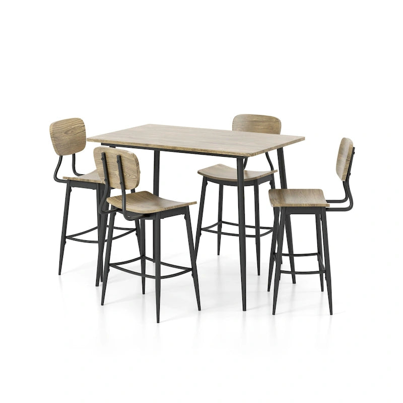 Industrial Metal 5-Piece Counter Height Dining Table Set