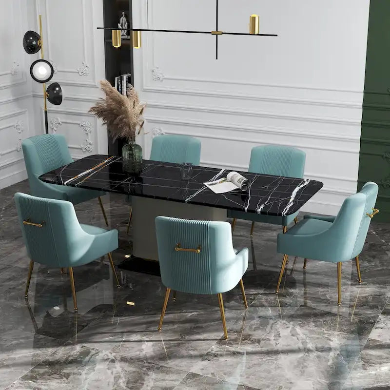 Modern Glam Boucle Pleated Velvet Dining Chair or Vanity Chair Set of 6 with Rear Handle