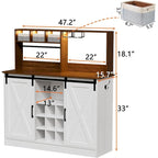 Coffee Bar Cabinet, 47 Sideboard Buffet Cabinet with 20-color LED Lights and 6.5FT Outlet