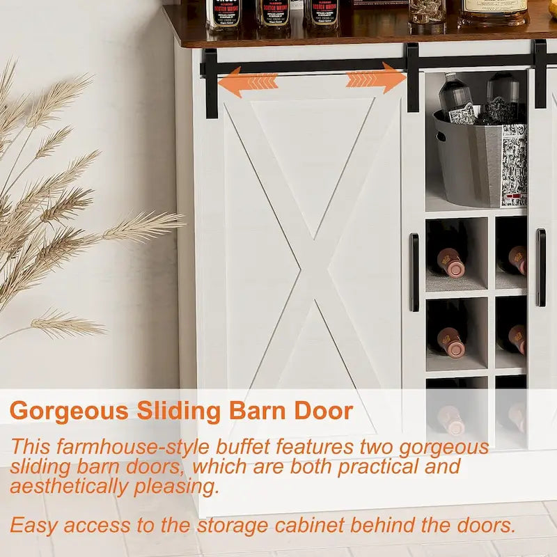 Coffee Bar Cabinet, 47 Sideboard Buffet Cabinet with 20-color LED Lights and 6.5FT Outlet