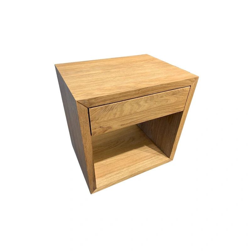 Scandinavian Floating Nightstand with Drawer, Solid Oak - Bedroom Side Table