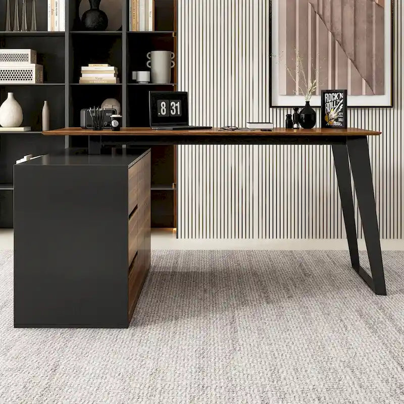 54.3 Home Office Computer Desk Corner Desk With Drawers and Cabinet