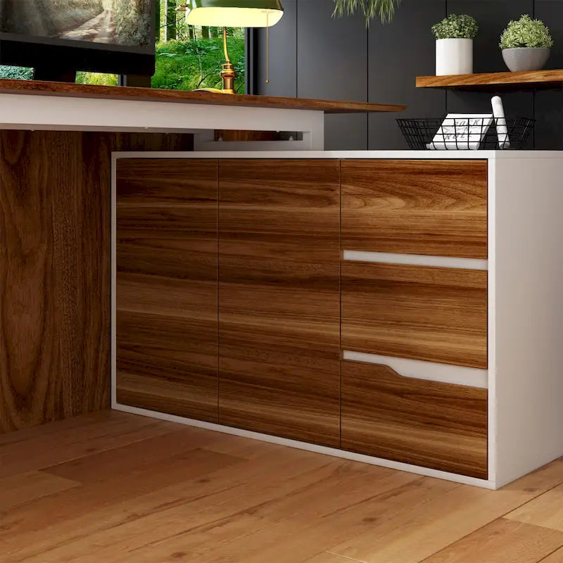 54.3 Home Office Computer Desk Corner Desk With Drawers and Cabinet