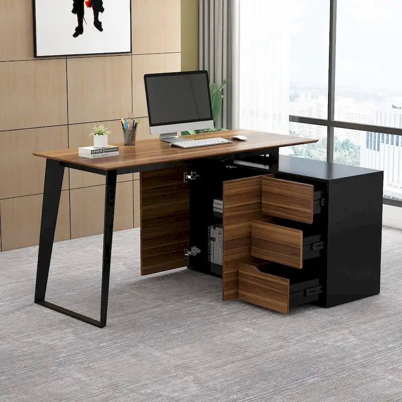 54.3 Home Office Computer Desk Corner Desk With Drawers and Cabinet