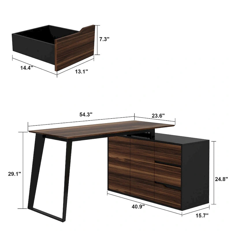 54.3 Home Office Computer Desk Corner Desk With Drawers and Cabinet