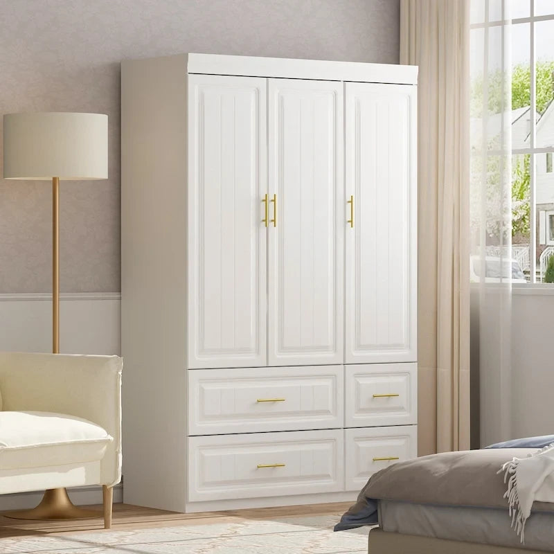 Modern Freestanding Wardrobe Armoire Closet High Cabinet Storage White - 93.7H
