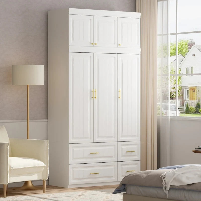 Modern Freestanding Wardrobe Armoire Closet High Cabinet Storage White - 93.7H