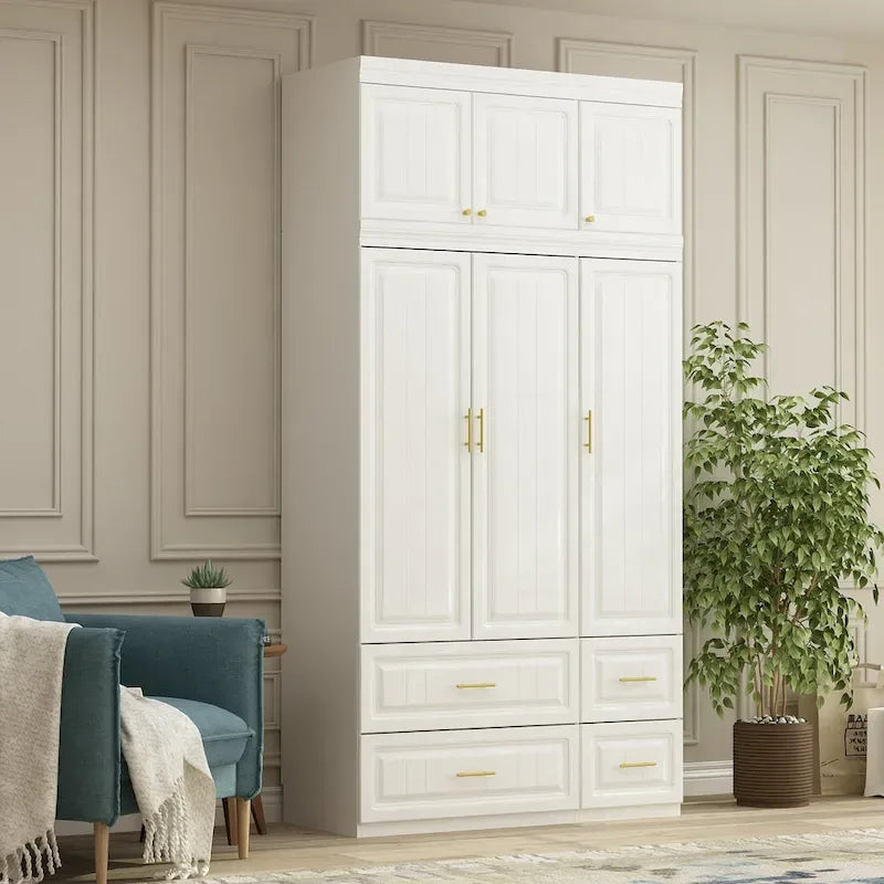 Modern Freestanding Wardrobe Armoire Closet High Cabinet Storage White - 93.7H