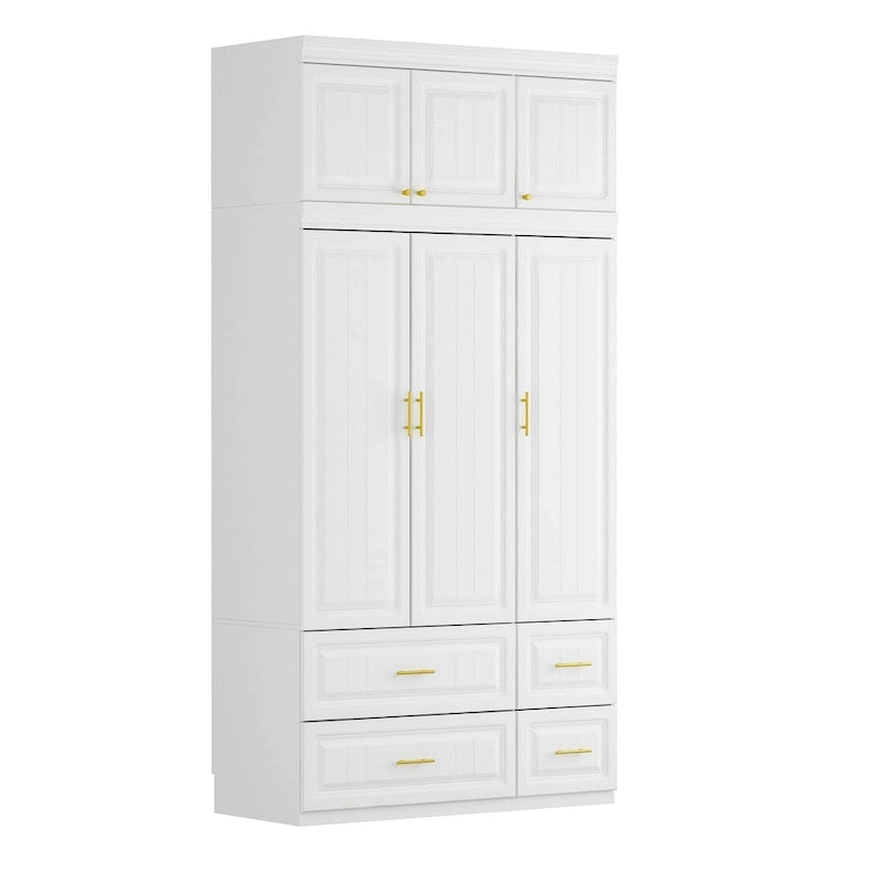 Modern Freestanding Wardrobe Armoire Closet High Cabinet Storage White - 93.7H