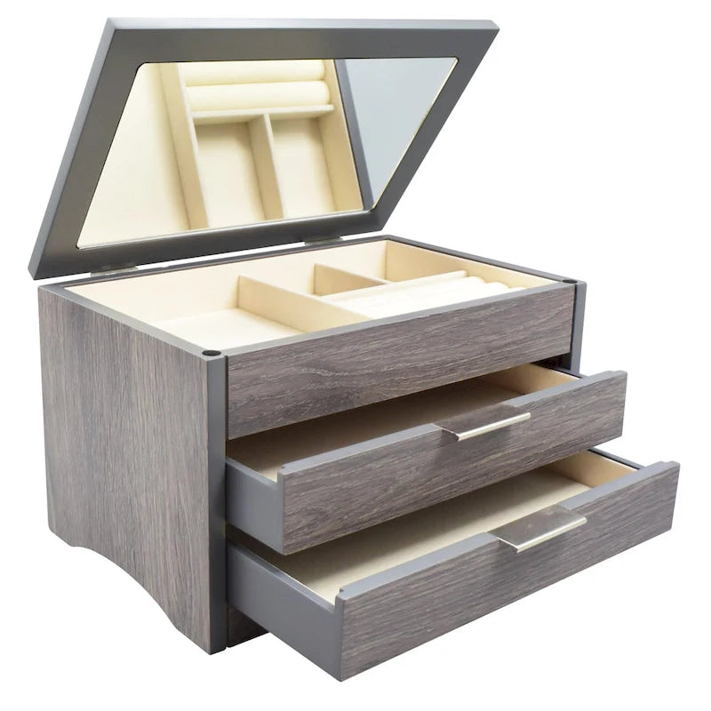 Distressed Grey Wood Jewelry Box