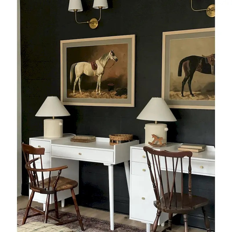 Modern Farmhouse Desk with Storage and Brass Accent Knobs