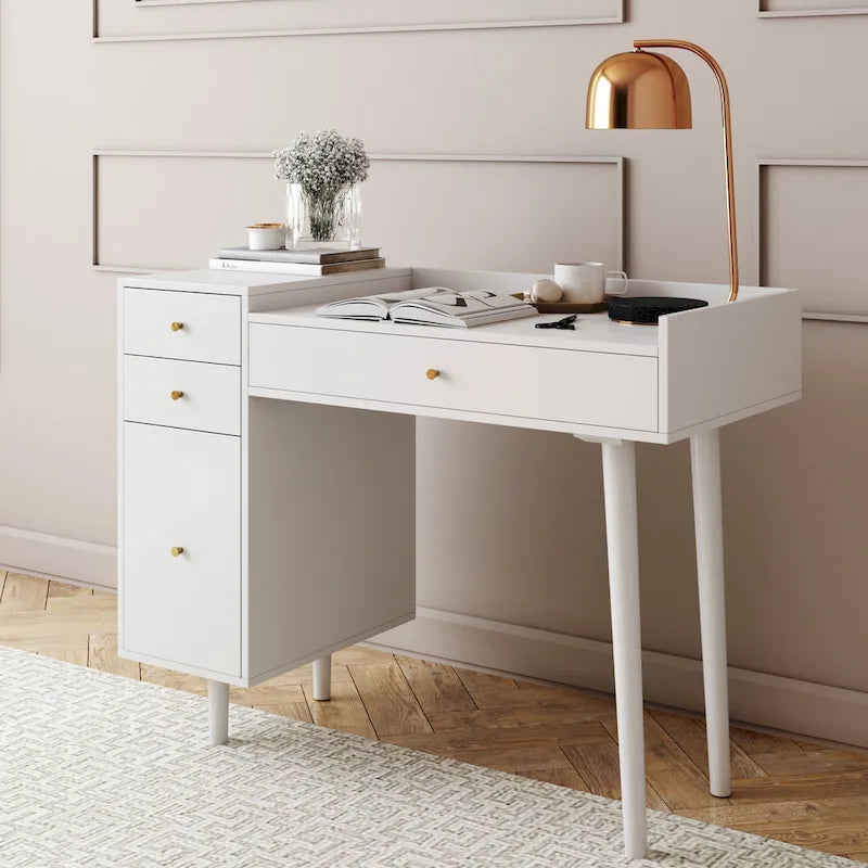  Daisy Modern Farmhouse Desk with Storage and Brass Accent Knobs
