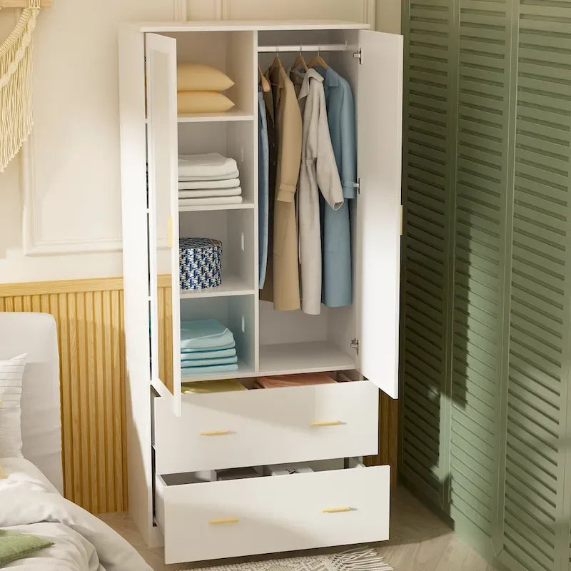 Freestanding Modern Minimalist Bedroom Wooden Armoire Wardrobe