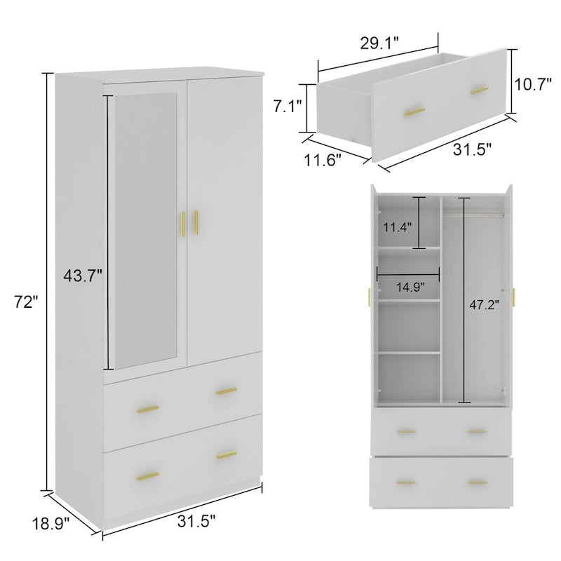 Freestanding Modern Minimalist Bedroom Wooden Armoire Wardrobe