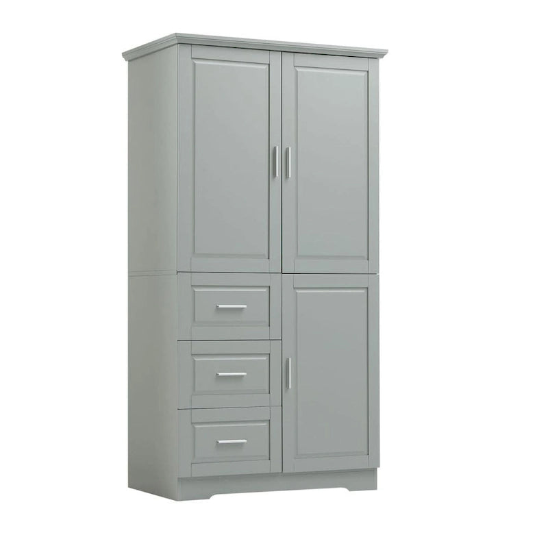 Tall and Wide Storage Cabinet with Doors for Bathroom/Office Three Drawers Grey/White/Black