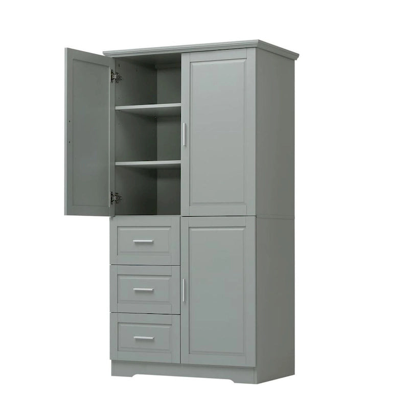 Tall and Wide Storage Cabinet with Doors for Bathroom/Office Three Drawers Grey/White/Black
