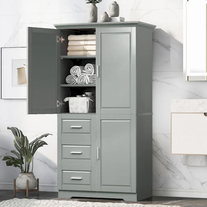 Tall and Wide Storage Cabinet with Doors for Bathroom/Office Three Drawers Grey/White/Black