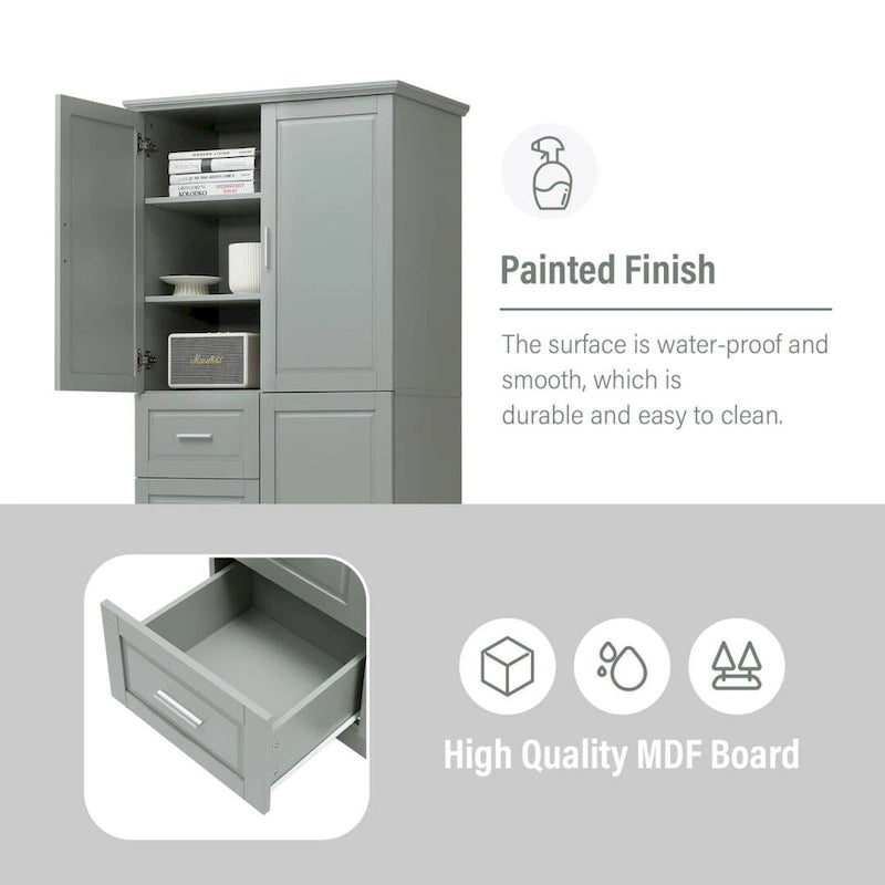 Tall and Wide Storage Cabinet with Doors for Bathroom/Office Three Drawers Grey/White/Black