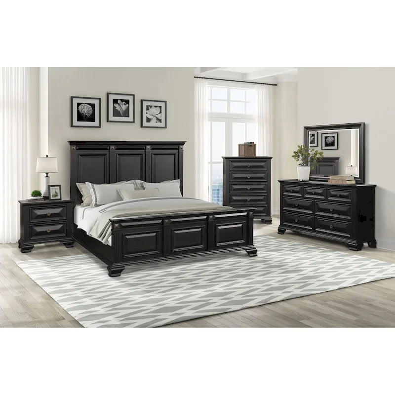  Renova Vintage Black Wood Panel Bedroom Set