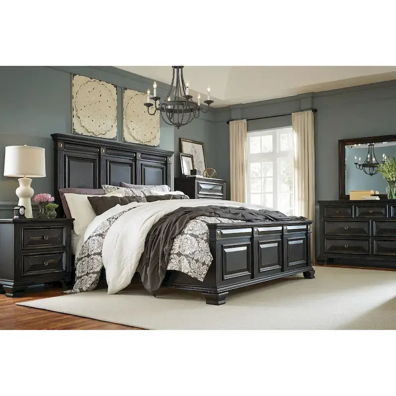 Renova Vintage Black Wood Panel Bedroom Set