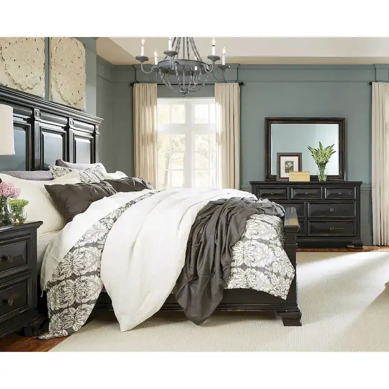Renova Vintage Black Wood Panel Bedroom Set
