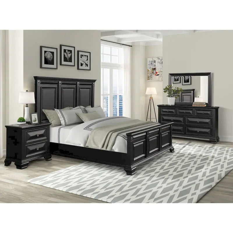 Renova Vintage Black Wood Panel Bedroom Set