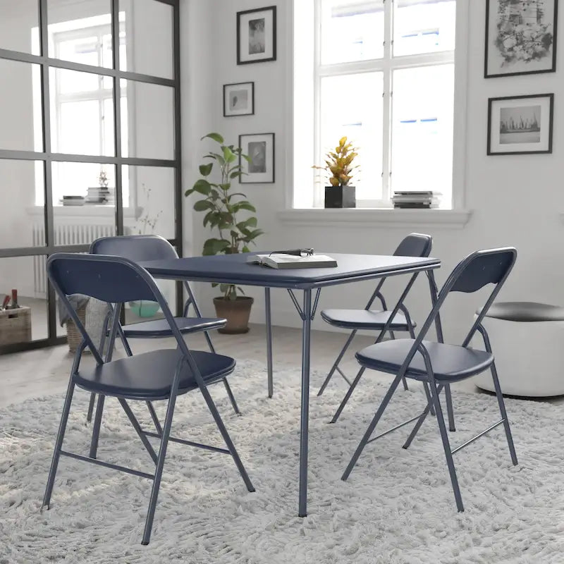 5 Piece Folding Card Table and Chair Set with Upholstered Table Top - 33.5W x 33.5D x 27.75H