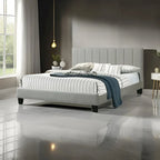 Eve Platform California King Bed, Deep Channel Tufted Light Gray Upholstery