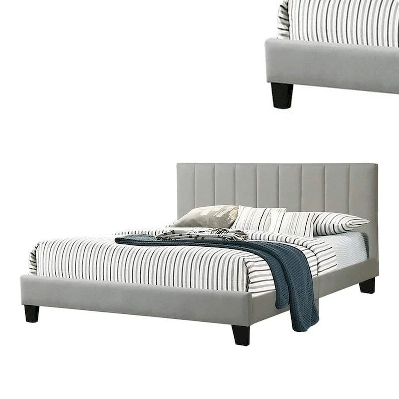 Eve Platform California King Bed, Deep Channel Tufted Light Gray Upholstery