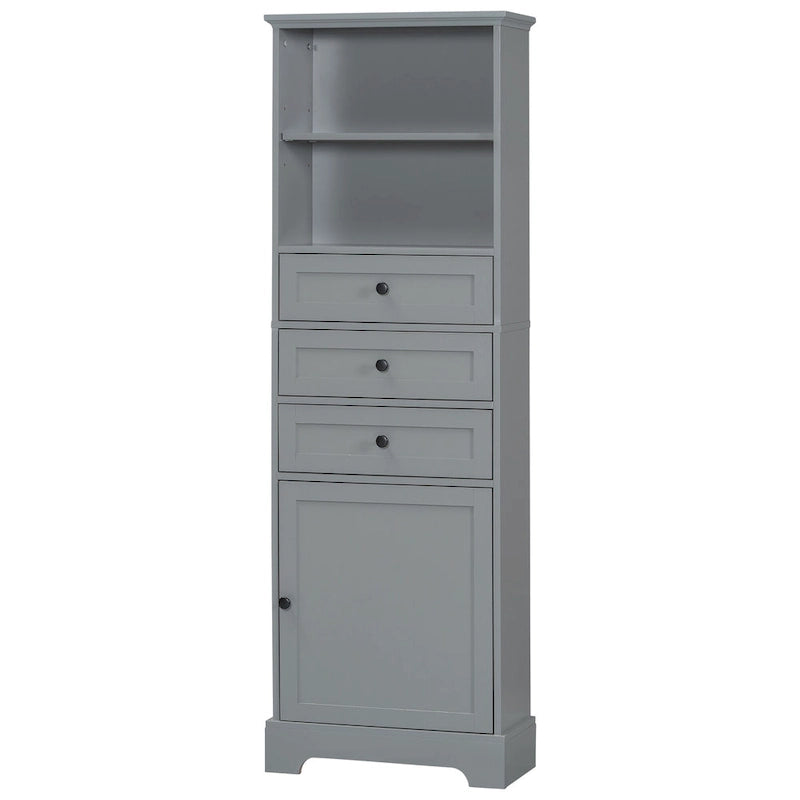 Tall Storage Bathroom Cabinet with 3 Drawers and Adjustable Shelves