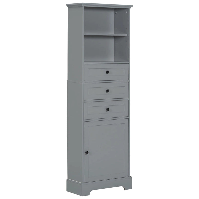Tall Storage Bathroom Cabinet with 3 Drawers and Adjustable Shelves