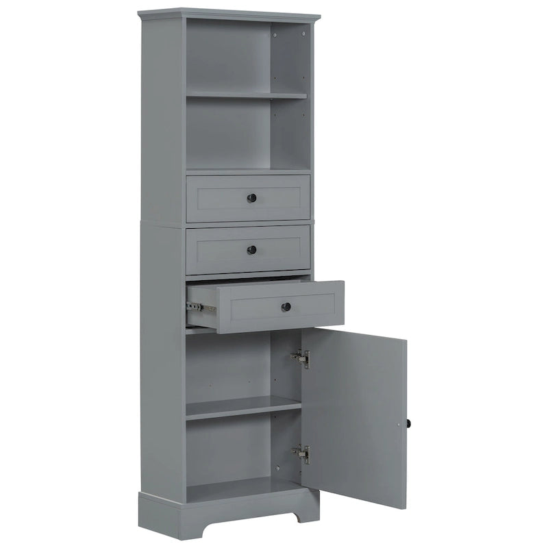 Tall Storage Bathroom Cabinet with 3 Drawers and Adjustable Shelves