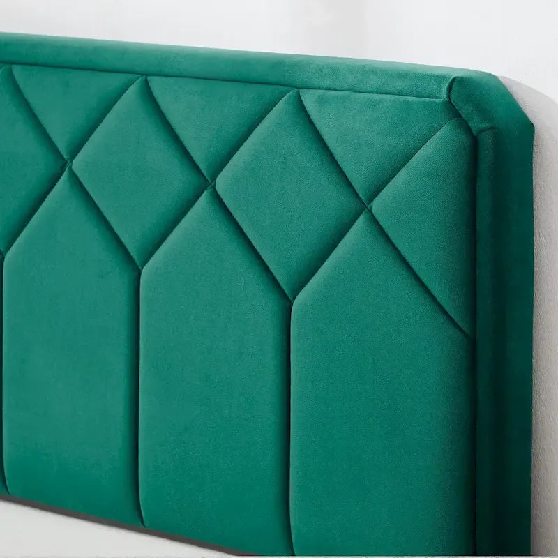 Upholstered Bed Frame with Adjustable Height Headboard, Twin/Full/Queen Size, Dark Green