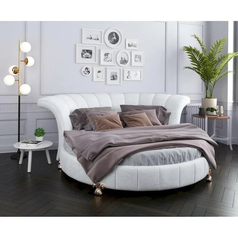 White Faux Leather Venetian Round King Size Bed